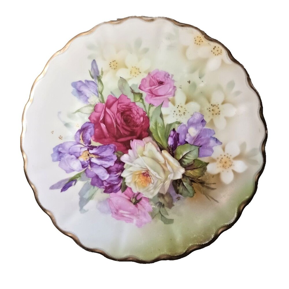P T Tirschenreuth Bavaria Germany 9" Hand Painted Plate Rose Gold Serpentine